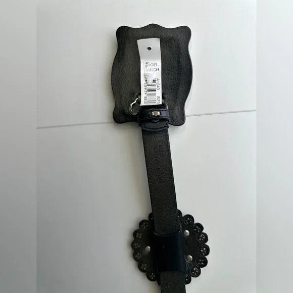 Angel Ranch Genuine Black Leather Belt with Copper and Turquoise Conchos - Picture 4 of 5